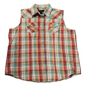 Cowgirl Legend Pearl Snap Sleeveless Western Shirt Colorful Plaid Womens Size 2X